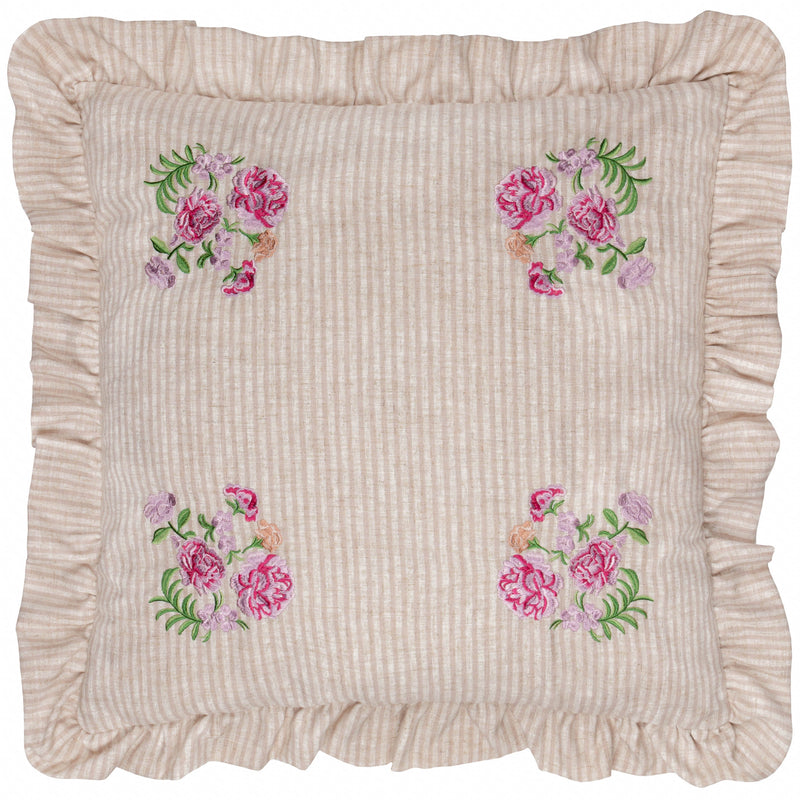 Floral Pink Cushions - Martha Embroidered Ruffle Cushion Cover Pink Wylder