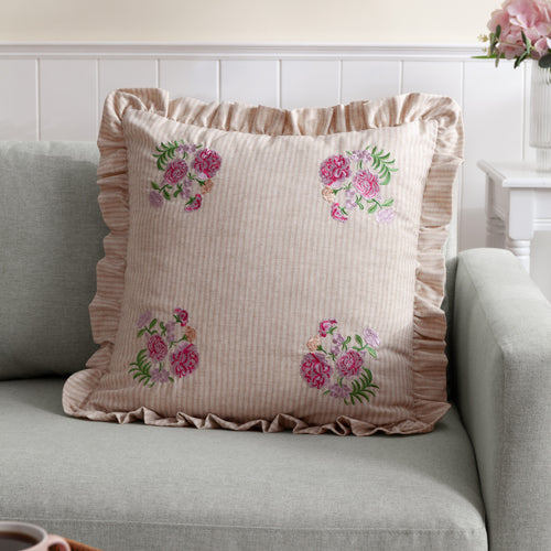 Floral Pink Cushions - Martha Embroidered Ruffle Cushion Cover Pink Wylder