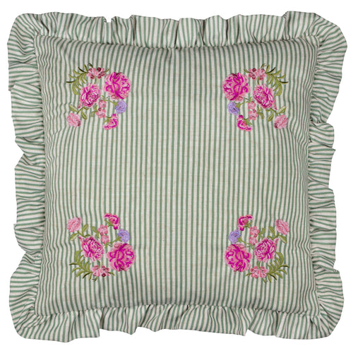  Cushions - Martha Embroidered Ruffle Feather Filled Cushion Sage Wylder