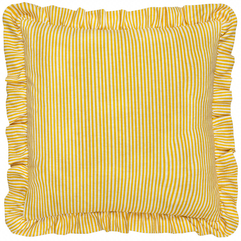 Floral Yellow Cushions - Martha Embroidered Ruffle Cushion Cover Yellow Wylder