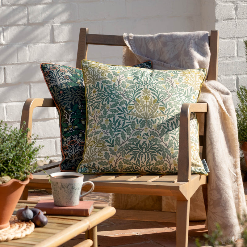 Woodland Green Cushions - Multi Acorn Printed Outdoor Polyester Filled Cushion Sage/Stone Morris & Co