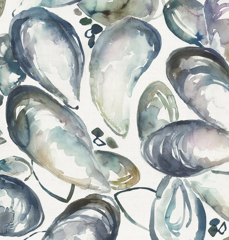 Mussel Shells Printed Fabric Sample Swatch Slate