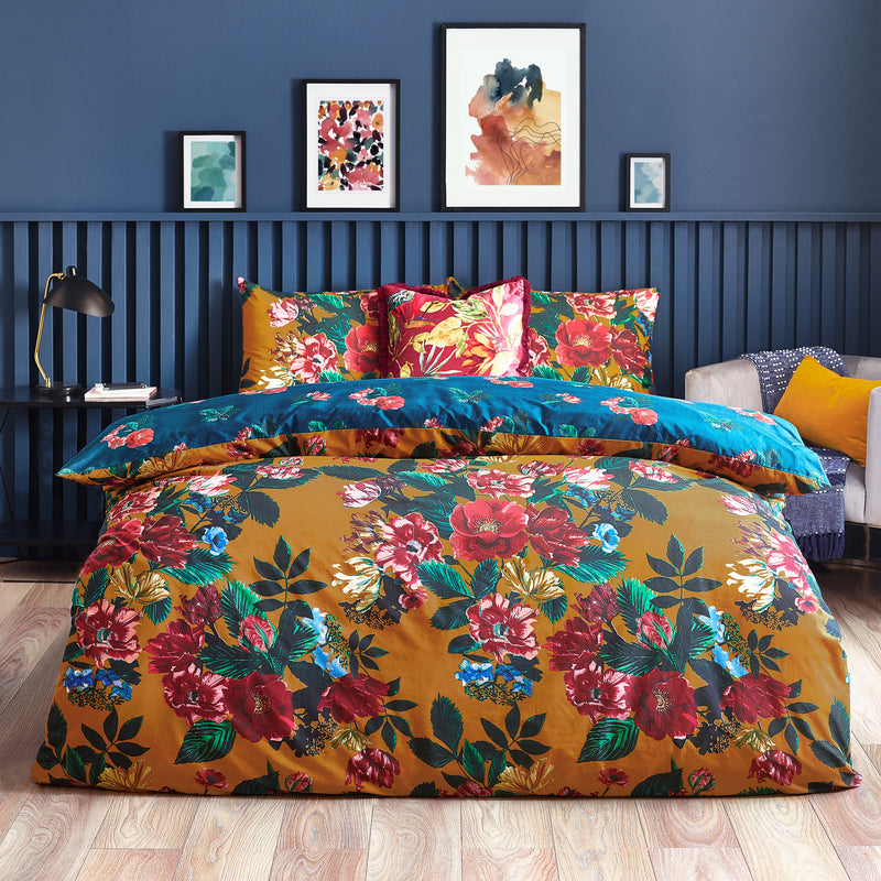 Floral Orange Bedding - Nadya Floral Duvet Cover Set Amber Furn