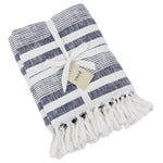 Striped White Throws - Neela Stripe Fringed Throw Natural/Navy Yard