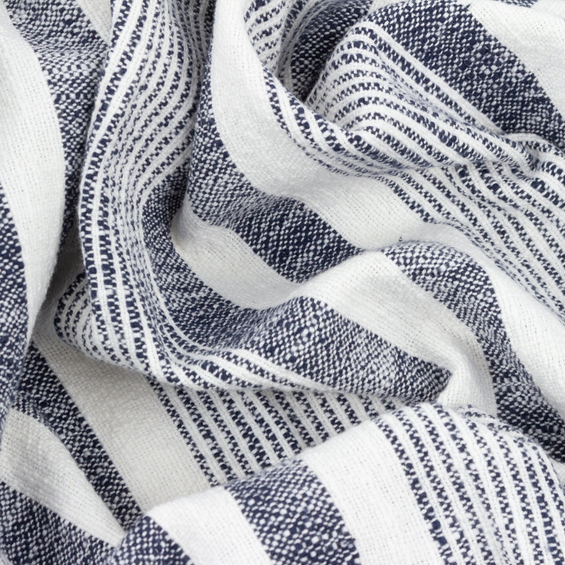 Striped White Throws - Neela Stripe Fringed Throw Natural/Navy Yard