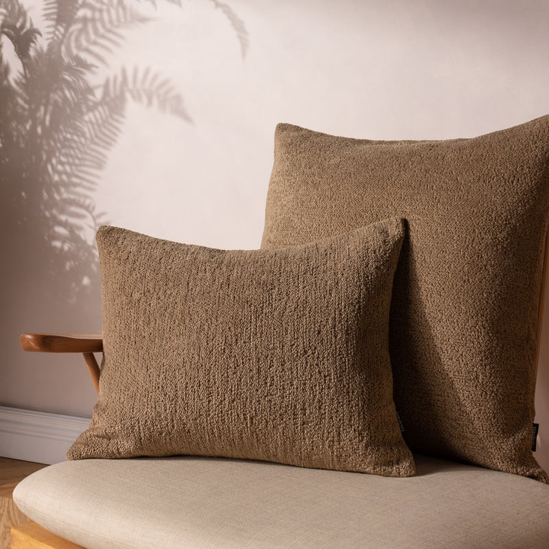 Plain Brown Cushions - Nellim Square Boucle Textured  Cushion Cover Biscuit Paoletti