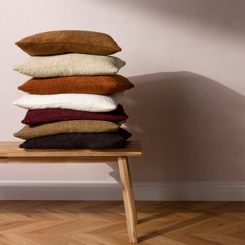 Plain Brown Cushions - Nellim Square Boucle Textured  Cushion Cover Biscuit Paoletti