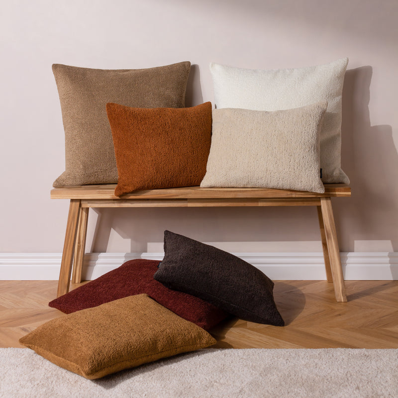 Plain Brown Cushions - Nellim Square Boucle Textured  Cushion Cover Biscuit Paoletti