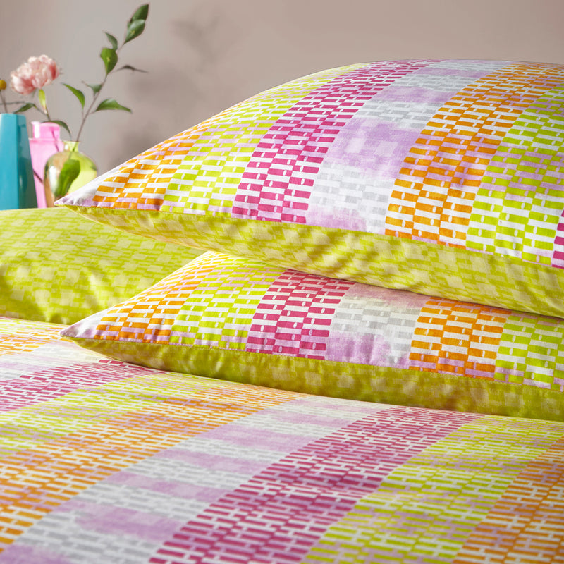 furn. Neola Abstract Neon Striped Duvet Cover Set in Fuchsia/Lime