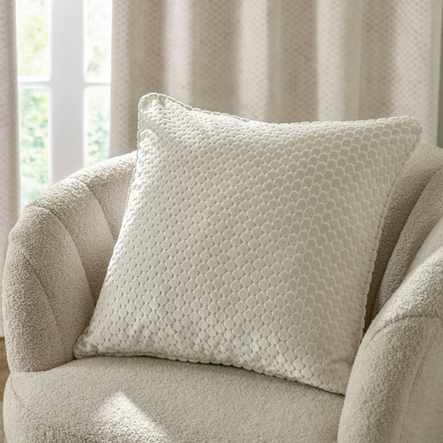 Geometric Cream Cushions - Neptune Velvet Cushion Cover Ivory Paoletti