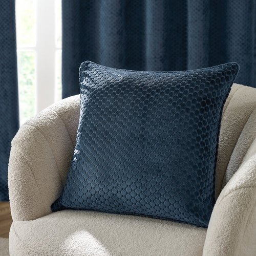 Geometric Blue Cushions - Neptune Velvet Cushion Cover Navy Paoletti