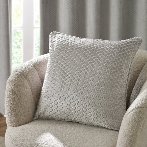 Geometric Grey Cushions - Neptune Velvet Cushion Cover Silver Paoletti
