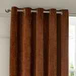 Geometric Orange Curtains - Neptune Velvet Room Darkening Eyelet Curtains Copper Paoletti