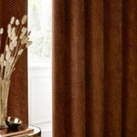 Geometric Orange Curtains - Neptune Velvet Room Darkening Eyelet Curtains Copper Paoletti