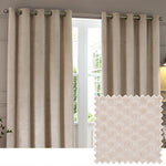 Geometric Cream Curtains - Neptune Velvet Room Darkening Eyelet Curtains Champagne Paoletti