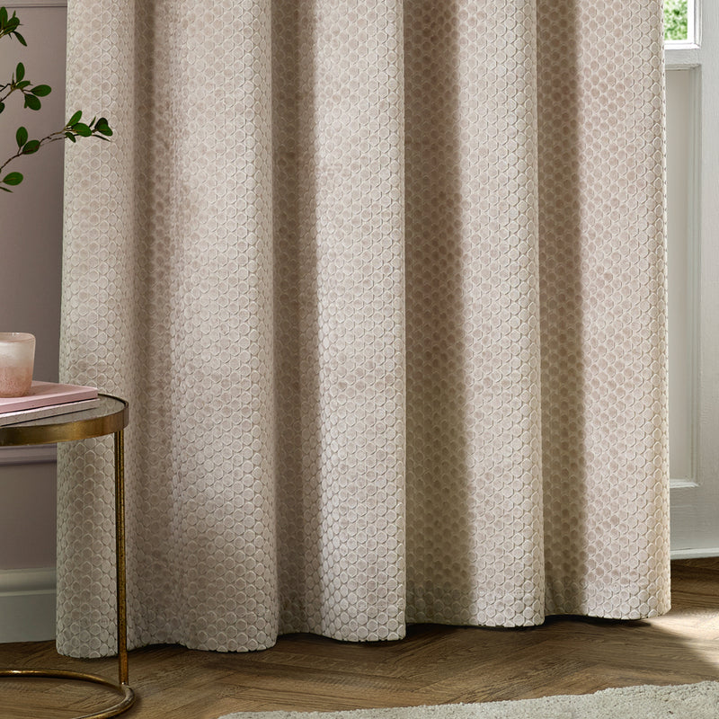 Geometric Cream Curtains - Neptune Velvet Room Darkening Eyelet Curtains Champagne Paoletti