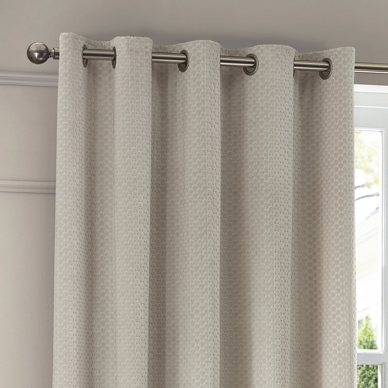 Geometric Cream Curtains - Neptune Velvet Room Darkening Eyelet Curtains Ivory Paoletti