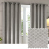 Geometric Grey Curtains - Neptune Velvet Room Darkening Eyelet Curtains Silver Paoletti