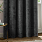 Geometric Black Curtains - Neptune Velvet Room Darkening Eyelet Curtains Charcoal Paoletti