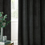 Geometric Black Curtains - Neptune Velvet Room Darkening Eyelet Curtains Charcoal Paoletti