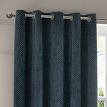 Geometric Blue Curtains - Neptune Velvet Room Darkening Eyelet Curtains Navy Paoletti