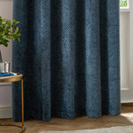 Geometric Blue Curtains - Neptune Velvet Room Darkening Eyelet Curtains Navy Paoletti