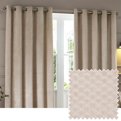 Geometric Cream Curtains - Neptune Fully Lined Velvet Eyelet Curtains Champagne Paoletti
