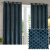 Geometric Blue Curtains - Neptune Velvet Room Darkening Eyelet Curtains Navy Paoletti