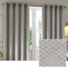 Geometric Grey Curtains - Neptune Fully Lined Velvet Eyelet Curtains Silver Paoletti