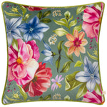 Floral Blue Cushions - Nectar Garden Petunia Floral Piped Cushion Cover Teal Wylder