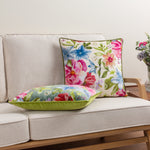 Floral Blue Cushions - Nectar Garden Petunia Floral Piped Cushion Cover Teal Wylder