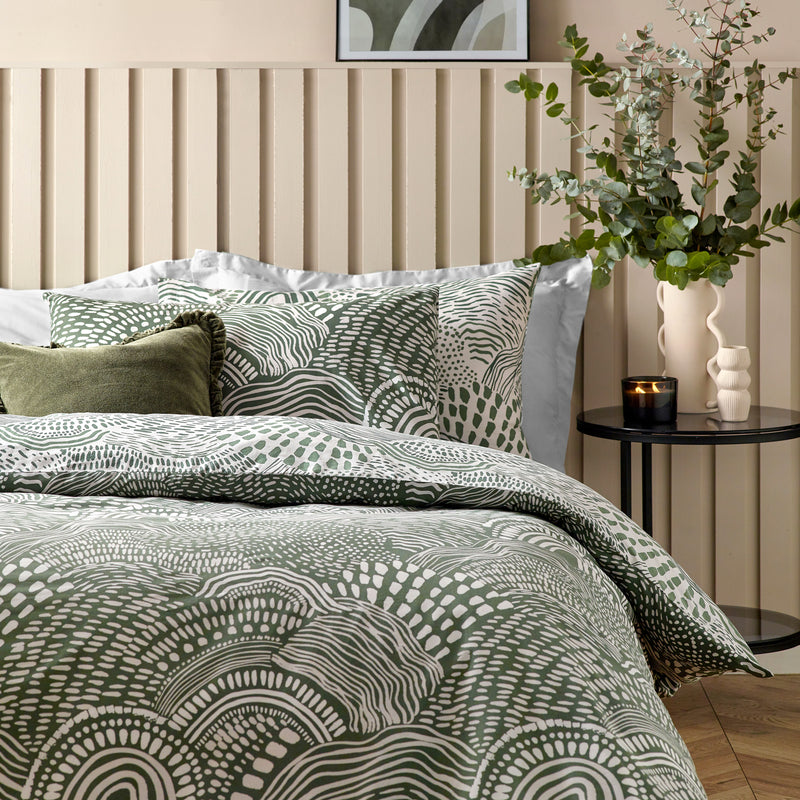 Abstract Green Bedding - Nola Abstract  Duvet Cover Set Olive HÖEM