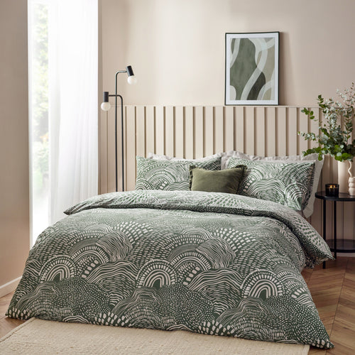 Abstract Green Bedding - Nola Abstract  Duvet Cover Set Olive HÖEM