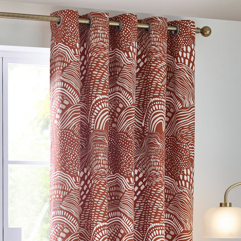 HÖEM Nola Abstract Eyelet Curtains in Chestnut