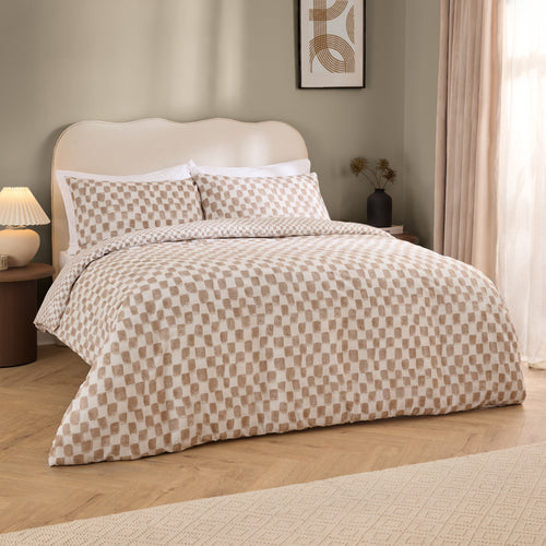 Check Beige Bedding - Nyhavn Checkerboard Reversible Duvet Cover Set Tobacco Hoem