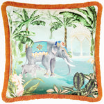 Jungle Blue Cushions - Odisha Scene Printed Velvet Cushion Cover Multicolour Paoletti