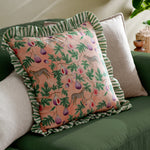 Jungle Pink Cushions - Okara Leopard And Fig Printed Ruffle Cushion Cover Peach/Green Wylder Tropics