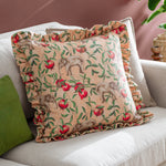 Floral Pink Cushions - Okara Elephant Printed Ruffle Cushion Cover Peach/Linen Wylder Tropics