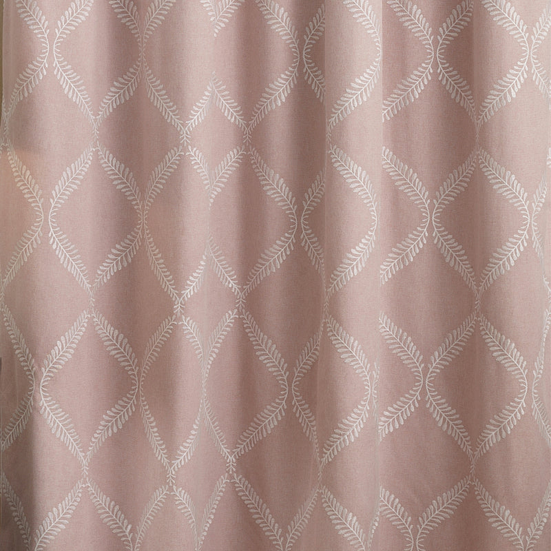 Paoletti Olivia Lattice Embroidered Pencil Pleat Curtains in Blush