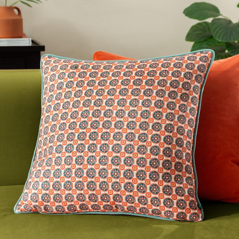 Geometric Blue Cushions - Onika Square Geometric Cushion Cover Blue Wylder