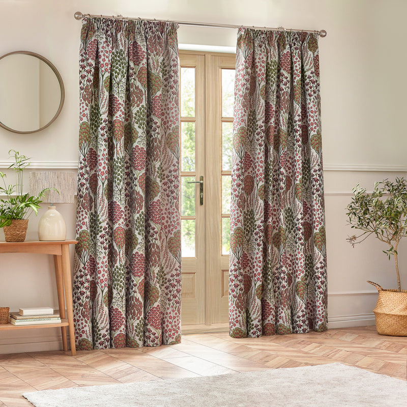 Wylder Ophelia Floral Jacquard Pencil Pleat Curtains in Rednut