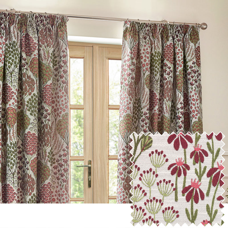 Wylder Ophelia Floral Jacquard Pencil Pleat Curtains in Rednut