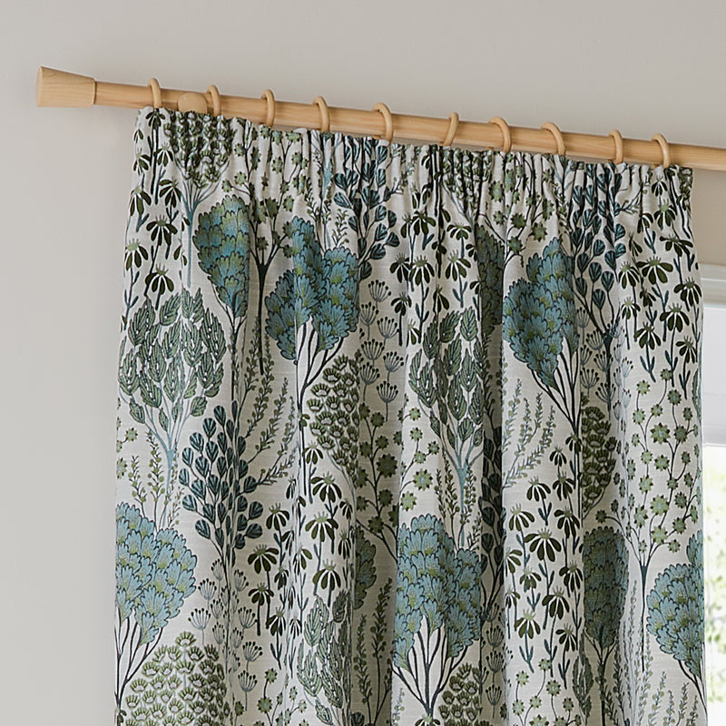 Floral Curtains - Ophelia Jacquard Floral Room Darkening Pencil Pleat Curtains Thyme/Mineral Wylder