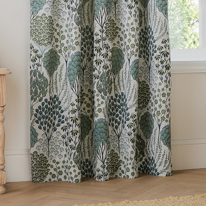 Floral Curtains - Ophelia Jacquard Floral Room Darkening Pencil Pleat Curtains Thyme/Mineral Wylder