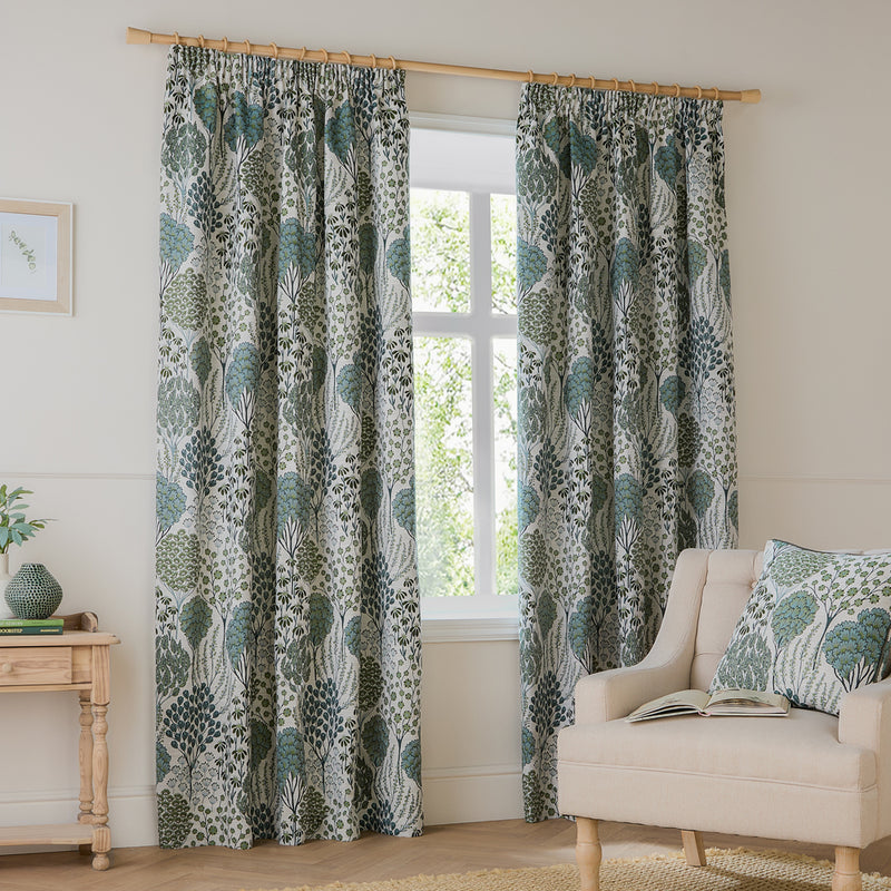 Floral Curtains - Ophelia Jacquard Floral Room Darkening Pencil Pleat Curtains Thyme/Mineral Wylder