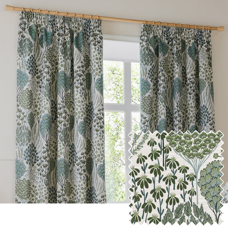 Floral Curtains - Ophelia Jacquard Floral Room Darkening Pencil Pleat Curtains Thyme/Mineral Wylder
