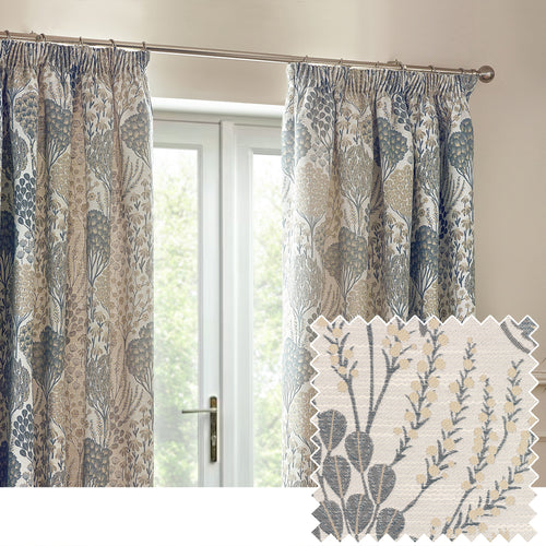 Wylder Ophelia Floral Jacquard Pencil Pleat Curtains in Wedgewood