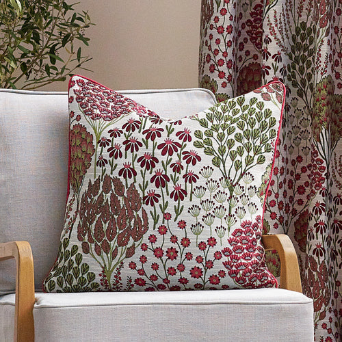 Floral Red Cushions - Ophelia Floral Jacquard Cushion Cover Rednut Wylder