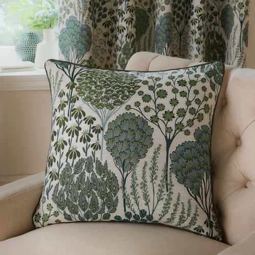 Floral Green Cushions - Ophelia Floral Jacquard Cushion Cover Thyme/Mineral Wylder