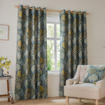  Curtains - Ophelia  Eyelet Curtains Blue/Saffron Wylder